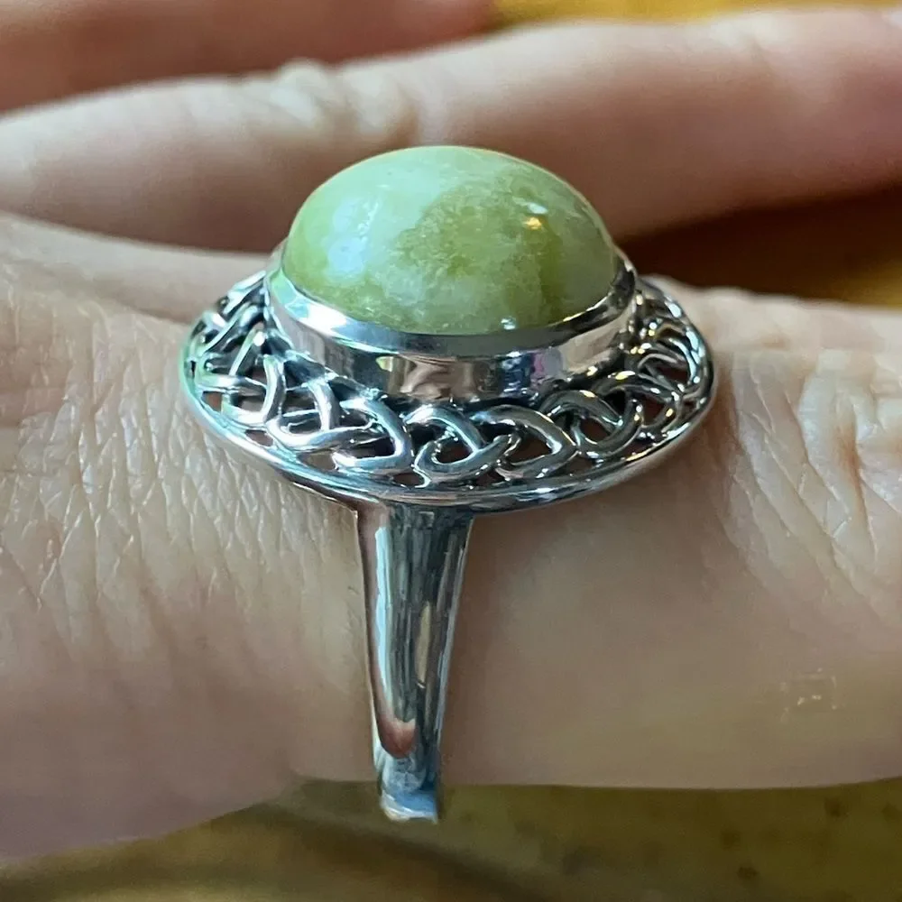 Natural Connemara Marble Sterling Silver Cocktail Ring Size 9